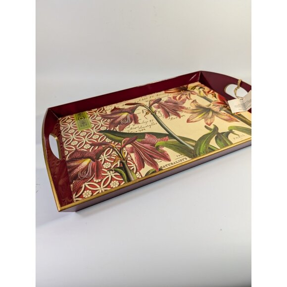 Michel Design Works Decoupage Wooden Tray 20" Red Lillie's Amaryllis WT144 - Picture 9 of 12